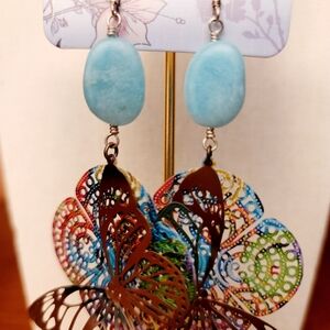 NWT Multicolor Butterfly Drop Earrings